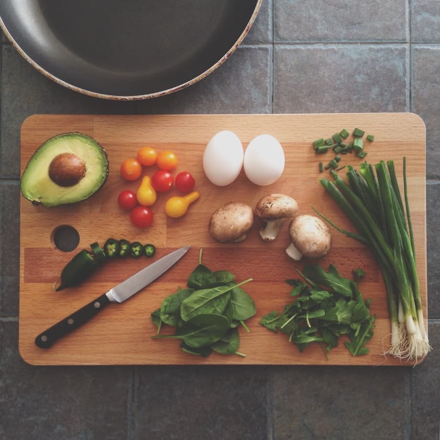 Meal preparation on a cutting board